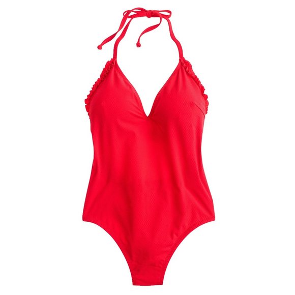 Ruffle Halter One-piece Swimsuit Pique Nylon - Picture 2 of 9